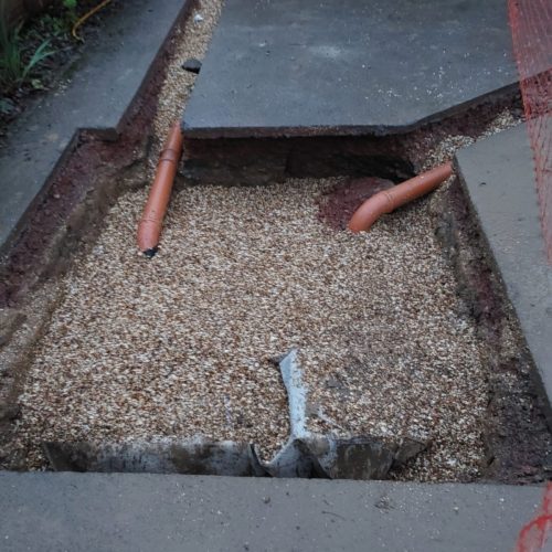 Soakaway surface ready for reinstatement.